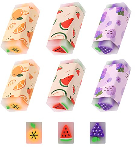 Vicloon Söta fruktsuddgummin, pennsuddgummin i plast, långvariga radergummi för barn, paket för skola, kontor, ritning, festgåvor, 6 st