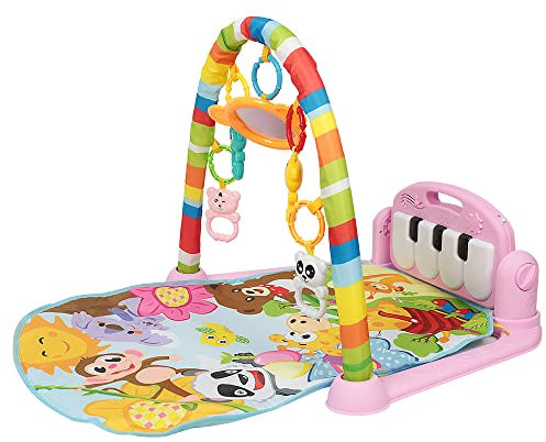XUANYU Baby-Spielmatte, Spieldecke mit Spielbogen, Spielmatte Baby Faltbar, Lernspielzeug ab 0 Monaten (Rosa 75×63×50 cm)