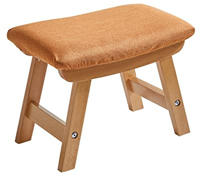 Aibiju Wooden Footstool, Foot Stool Ottoman Pouffe Padded Chair Stool with Removable Cover 4 Beech Legs Suitable for Bedroom, Living Room and Kitchen,(Natural leg + Orange cushion),YDEU-1356