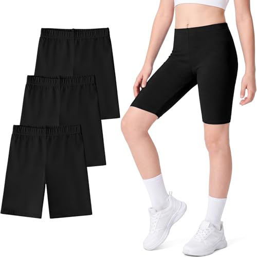 KEREDA Girls Black Cycling Shorts Kids Under Dress Children PE Short Cotton Gym Sports Dance 3 Pack 10-12 Years