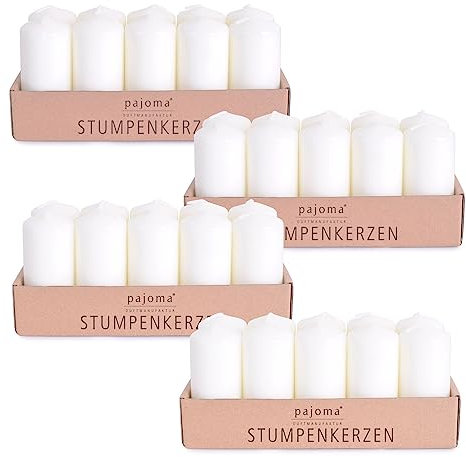 pajoma® Stumpenkerzen Elfenbein - 4x 10 Stück | Ø 4 x 9 cm | Brenndauer: ca. 9 Stunden | Hochwertiges Paraffin & Baumwolldocht | ideal für Gastronomie, Hotels, Kirchen & Feierlichkeiten
