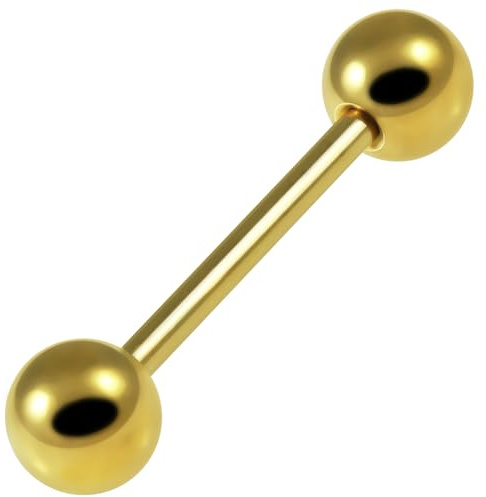 AZARIO LONDON Piercing per capezzolo, in titanio anodizzato dorato, calibro 14 (1,6 mm), con sfera, 16mm Length - 6mm Ball, Oro anodizzato, Nessuna pietra preziosa