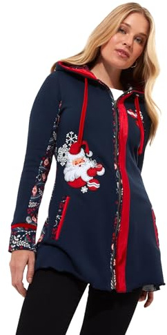 Joe Browns Santa Appliqué Festive Novelty Long Sleeve Full Zip Hoodie Sudadera con Capucha, Azul Marino, 38 para Mujer