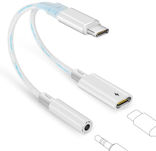 Esiposs USB C Auf Klinke 3.5 mm Adapter - 2 in 1 Klinke und Laden Mikrofon Kopfhörer Typ C zu Aux Hi-Res Audio für iPhone 16 15 iPad Samsung S24/S23, Weiß