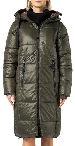 Sublevel Damen Winter Steppmantel – Langer, Warmer Mantel mit Kapuze für Kalte Wintertage dark-green S