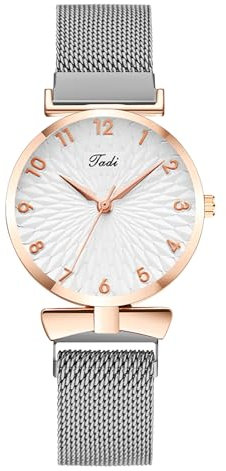 OFFCUP Damenuhr, Damen Analog Quarz Uhr mit Edelstahl Mesh Armband, Uhren Damen Einfache Business Klassische Armbanduhr Lässig Quarzuhr Kleideruhr, 3 Zeiger, 36.8 mm Gehäusegröße -Silberne