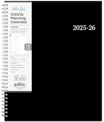 Blue Sky 2025-2026 Weekly and Monthly Academic Year Planner Calendar, July - June, 8.5 x 11, Flexible Cover, Wirebound, Laminated Tabs, Storage Pocket, Enterprise