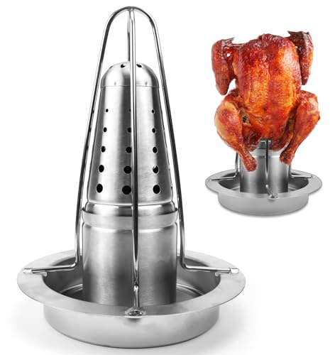 SANOU Asador de Pollos Chicken Holder Parrilla de Pollo con Bandeja de Goteo Pollo Barbacoa Soporte Soporte Asador de Pollos Pollo Asado Rack para Cocinar al Grill en Horno y Barbacoa