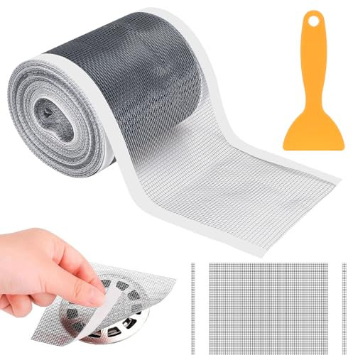 Tapvai 70mm x 10m Raccogli Capelli Doccia,Filtro Doccia Capelli,Monouso Adesivi a Rete,Retina per Scarico Doccia Capelli con Spatola di Plastica,Filtro Capelli Doccia per Bagno Vasca Cucina Doccia