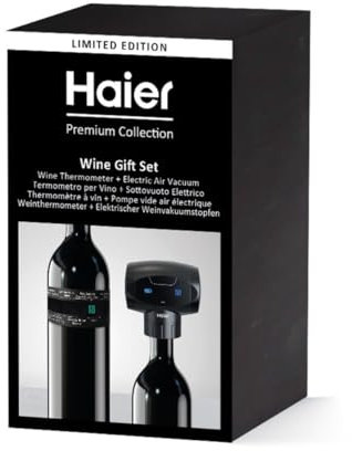 Haier Pack D'Accessoires à Vin - Pompe vide air électrique, conservez votre Bouteille jusqu'à 7 jours après ouverture - Thermomètre à vin, Indicateur de Température pour un service optimal