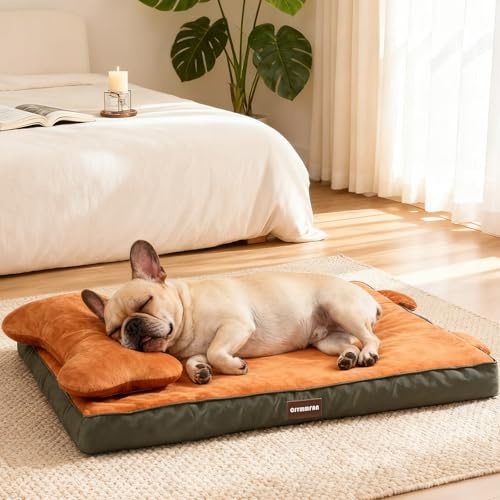 Orthopedic Dog Bed with Removable Headrest Bolster, Washable Pet Bed with Egg Crate Foam, Waterproof Dog Bed for Head & Joints Support, Comfy Pet Bed with Pillow and Nonskid Bottom for Kennel, Travel