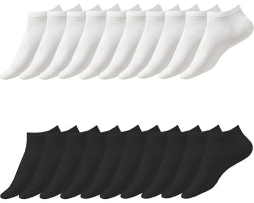 EYWILYWI 10 Pairs Low Cut Ankle Socks, Unisex Trainer Socks, Soft Breathable Casual Athletic Socks, Fit Sneakers Loafers, All Seasons Sosk Size 4-7 (Black & White)