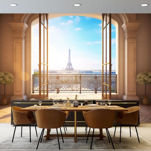 Carta da parati Stile Naturale Balcone E Modello Di Edificio, 250 x 175 cm Beige Carta da parati fotografica personalizzata in tessuto non tessuto per soggiorno e cameretta dei bambini