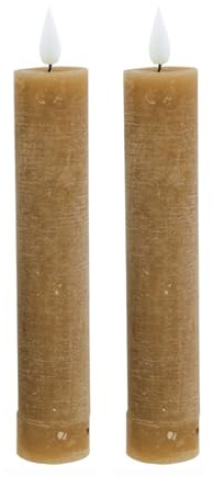 ukiyo Confezione da 2 candele rustiche a LED, in vera cera, altezza: 20,5 cm, diametro: 3,5 cm, con telecomando, funzionamento a batteria, candela natalizia, calendario dell'Avvento (tortora)