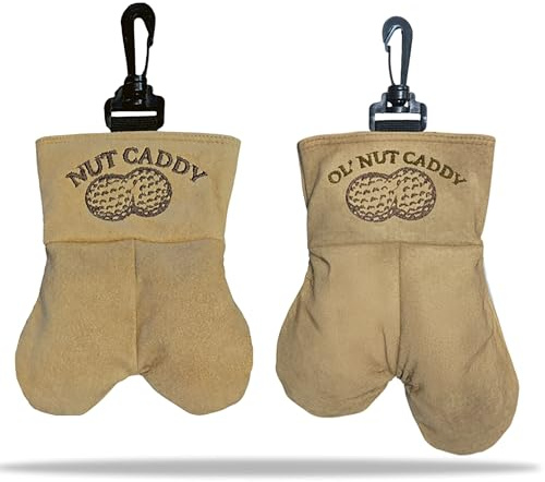 2pk Combo Nut Caddy Golf Ball Pouch Men - Funny Gift Premium Leather 5 Balls and Tees Bag Dad Husband My Glove Polo Fun Sack Senior