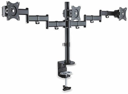 PureMounts Schreibtischhalterung für 3 Monitore 33-69 cm (13-27 Zoll), höhenverstellbar, Traglast: max. 8,0kg, VESA 100x100, schwarz