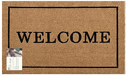 Lily Pad Doormats - Welcome - coir door mat country size - extra large welcome doormat with border - heavy duty doormat 90 x 60 cm - indoor door mat - outdoor sheltered use