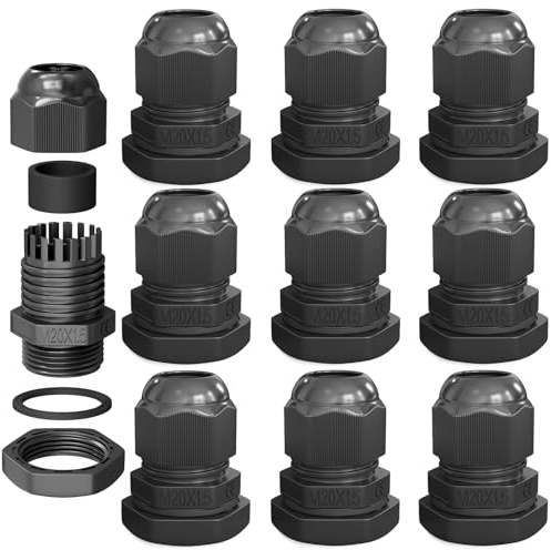 hb-digital 10х kabelskruvanslutning M20 för 6–12 mm kabeldiameter IP68 damm- och vattentät med gummitätning motmutter klämlameller stopputtag isolering kabelinföring – svart