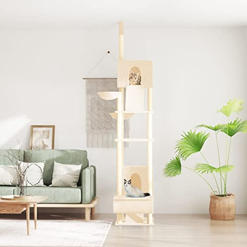 Tidyard Kratzbaum Deckenhoch Katzenkratzbaum Kletterbaum Katzenbaum Creme 277-303 cm