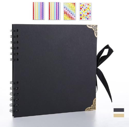 MuChoney Fotoalbum Zum Selbstgestalten 20.5 x 20.5 cm 60 Seiten Quadratisches Vintage Scrapbook-Album Bastelpapier Kraftpapier Album für Familie Valentinstag Geburtstag Jahrestag Geschenk.