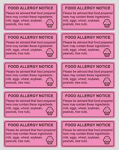 1x2 inch 500PCS Food Allergy Warning Labels Allergies Restaurant Food Removable Labels Adhesive Stickers