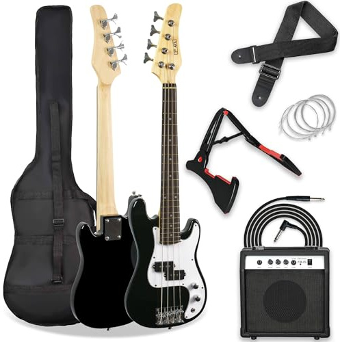 3rd Avenue 3/4 Size Mini Electric Bass Guitar Beginner Pack Kit with 15W Amplifier, Bag, Cable, Strap, Stand and Spare Strings – Black