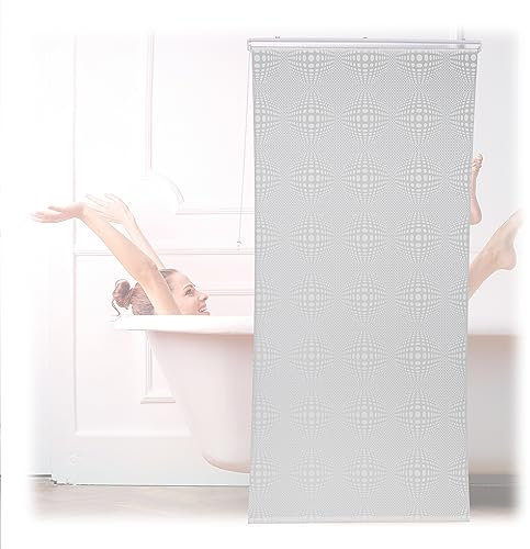 Relaxdays Shower Roller Blind, Semi-Transparent Pattern, Bath Curtain, Ceiling-Mount, Water-Repellent, 120x240cm, White