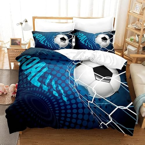 phonxia Parure de Lit 90x190 Enfant Football Housse de Couette 1 Personne Imprimée des Sports Housses de Couettes avec Fermeture Éclair en Microfibre et 2 Taies d'oreiller 65x65 cm