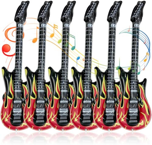 FWHFNB Chitarra Gonfiabile Rock, 6 Pezzi, 100cm, Rosso, Strumenti Gonfiabili per Bambini, Festa Compleanno, Carnevali, Decorazione