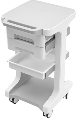 Carrello medico Beauty Salon Trolley con 2 cassetti, ruote universali, carrelli in ABS, carrello, per parrucchieri, cosmetici, portata 50 kg, colore bianco
