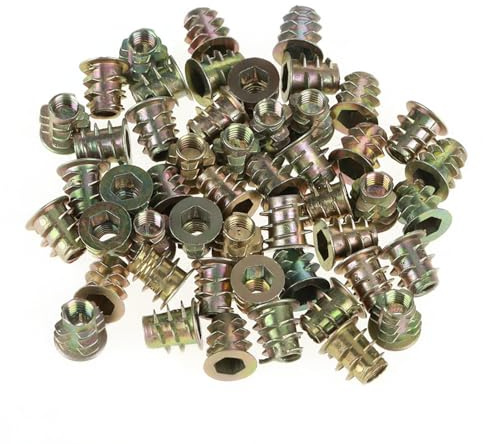 BORDSTRACT Inserto filettato per dado avvitato legno, 50 pezzi M4 x 6 mm, Zinco, Esagonale, Flanged, ISO Metric, Classe 2B, NUTS