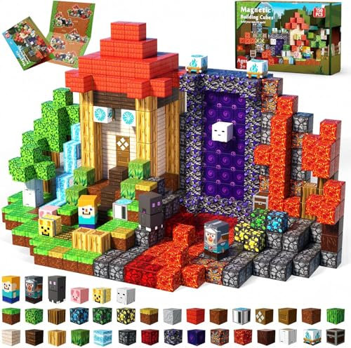 Magnetische Bausteine 150 Stück Abenteuer im Wald mit einem Zeitreise-Portal Edition Magnetbausteine Magnetic Building Blocks Montessori Spielzeug ab 4 5 6 7 8 9 Jahren Geschenke für Kinder ab 4 5 6 7