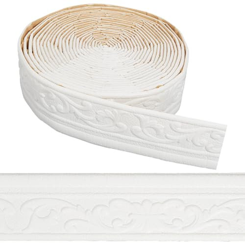 CRASPIRE Moldura de Corona Autoadhesiva de 394 x 3.14 pulgada Flexible 3D Color Blanco para Papel Tapiz Borde de Zócalo Borde de Pared Adhesivo de Espejo Líneas de Base de Espuma para Decoración
