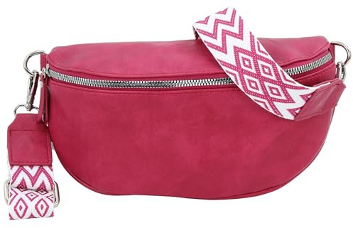 Jennifer Jones - Damen Bauchtasche mit modernem breitem Gurt - Gürteltasche, Crossbody Bag, Handtasche, Hüfttasche, Umhängetasche (Pink)