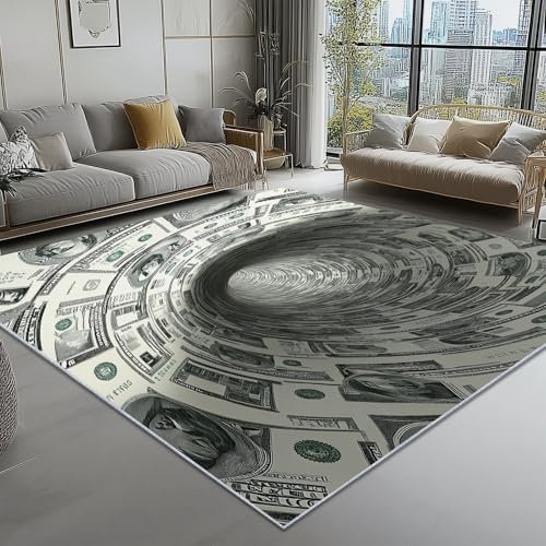 Teppich 160 x 230 cm Wohnzimmer Schlafzimmer Waschbar Kurzflor Anti-Rutsch TPR,Filmstil Textur Banknoten Kurzflor Weich Superfeiner Kaschmir Langlebig Teppiche Rechteckig Pflegeleicht Creme