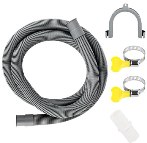 VFANDV Lave-Vaisselle Tuyau Vidange avec Support et Colliers de Serrage, Tuyau de Vidange Universel, Rallonge de Vidange pour Lave-Linge (1.5M)