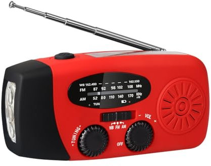 4 Colors Wind Up Radio, Emergency Hand Crank Windup Radios and Torch, Hand Crank Radio with (Am/Fm/Wb), USB/Solar/Hand-Crank Charging, Reading Lamp and SOS Alarm for Outdoor Camping Hiking (red)