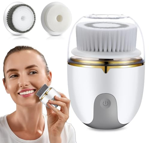 Dispositivo de limpieza facial - de 3 cabezales de cepillo, limpiador facial portátil | Herramienta de vibración sónica para limpieza de vibraciones, cepillo de piel eléctrico recargable para