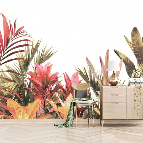 Generico carta da parati camera da letto 250x420cm Fiori Tropicali E Foglie Verdi carta da parati tessuto non tessuto Decorazione 3D su tela pittorica,per la parete principale della casa EB24-5441