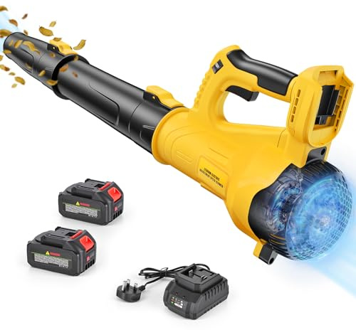 Soffiatore a Batteria, per Foglie a Batteria con 6 Livelli di Velocità, Portata d'aria 218 CFM (3,2 m³/h), 2 x 4000 mAh Batterie e Caricabatterie Rapido, per la Pulizia di Terrazze, Prati e Giardini