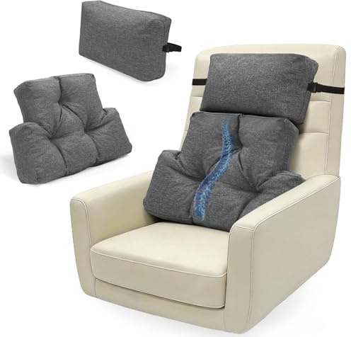 JZHLLA Recliner Neck and Lumbar Support, Shredded Foam Filling Back Rest Cushion with Adjustable Headrest for Pain Relief Lumbar Support Pillow for Recliner Office Chairs Sofa Couch