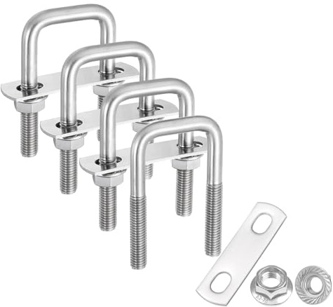 QUARKZMAN 4 Juegos De Pernos U Cuadrados Internos M8 De 1-3/16 Pulgadas De Ancho, 3 Pulgadas De Longitud Pernos U De Acero Inoxidable 304 Con Tuercas (30 Mm De Ancho X 75 Mm De Largo)