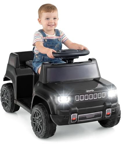 GYMAX Kids Ride on Car, 12V Battery Powered Toy Car with Lights, Music, Horn and Wireless Connection, Children Electric Vehicle for 18-96 Months Old+ (Black)