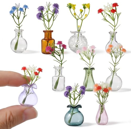 Larrel 10 stycken minivaser med glas, magneter, kylskåp, gör-det-själv små minivaser, 3D-växter, magneter, bud, vaser, kylskåp, magneter för kylskåpstillbehör, kök, kontor