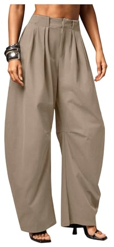 GORGLITTER Barrel Leg Baggy Trousers Women Pleated High Waisted Dress Pants Vacation Office Casual Outfits