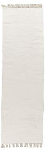 Theko | Dhurry Teppich aus 100% Baumwolle Flachgewebe Teppich Happy Cotton | handgewebt | Farbe: Weiß | 70x250 cm