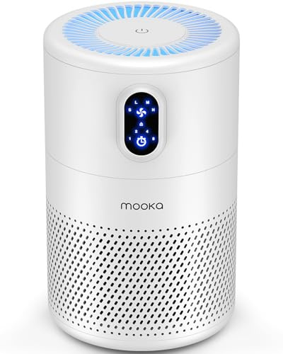 MOOKA Air Purifiers for Home Large Room up to 1076ft², H13 True HEPA Air Filter Cleaner, Odor Eliminator, Remove Smoke Dust Pollen Pet Dander, Night Light, B-D02L White