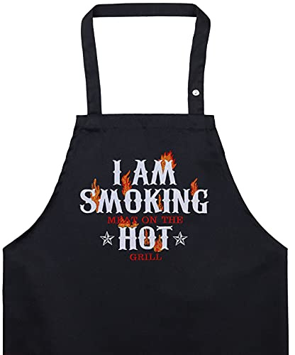 EXPRESS-STICKEREI Delantal cocina hombres con divertido mensaje I'M SMOKING HOT Ajustable, perfecto para amantes del asado y regalo de cumpleaños para el maestro parrillero