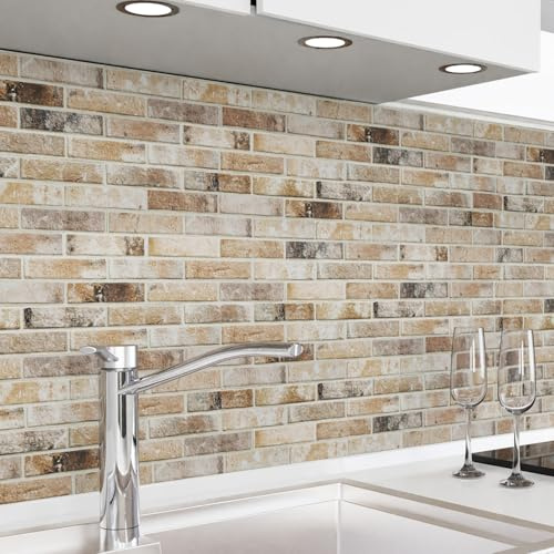 danario Küchenrückwand selbstklebend - Matt - Spritzschutz Küche - versteifte PET Folie - 0,4 mm - Ziegelsteine - 60cm x 60cm