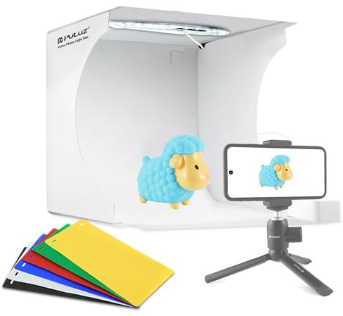 PULUZ Mini Fotostudio Lichtzelte einstellbar Light Box Fotobox Kit Tragbarer klappbarer weißer Kleiner Foto-Lichtkasten mit 6 Farbhintergründen für die Anzeige Kleiner Gegenstände